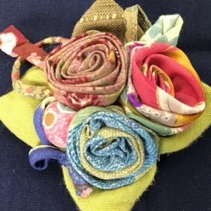 Gorgeous Floral Fabric Rosette Brooch